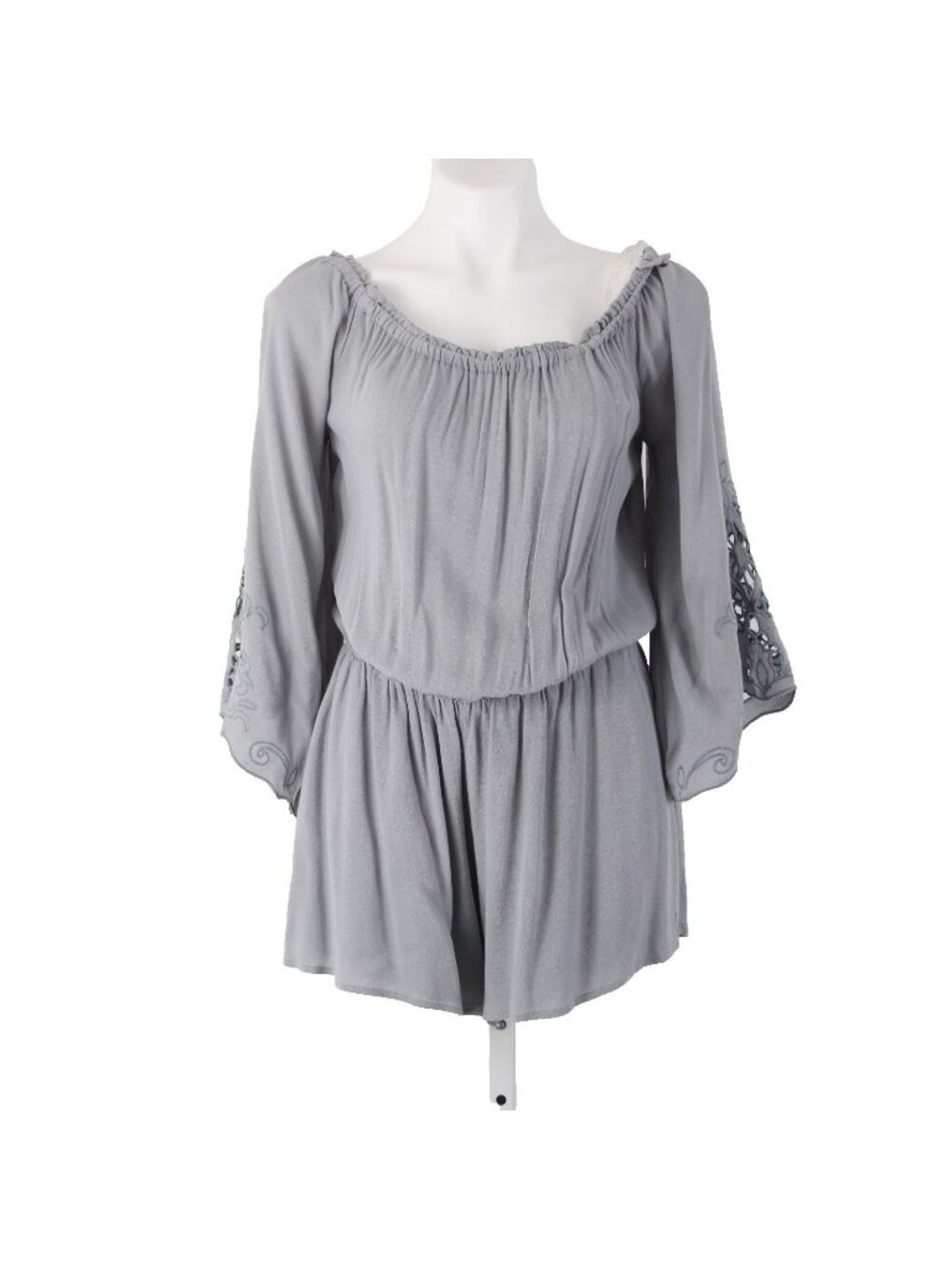 Kori America Romper NEW Sz M x 2 Gray Embordered Sleeve Ruching 100% Rayon